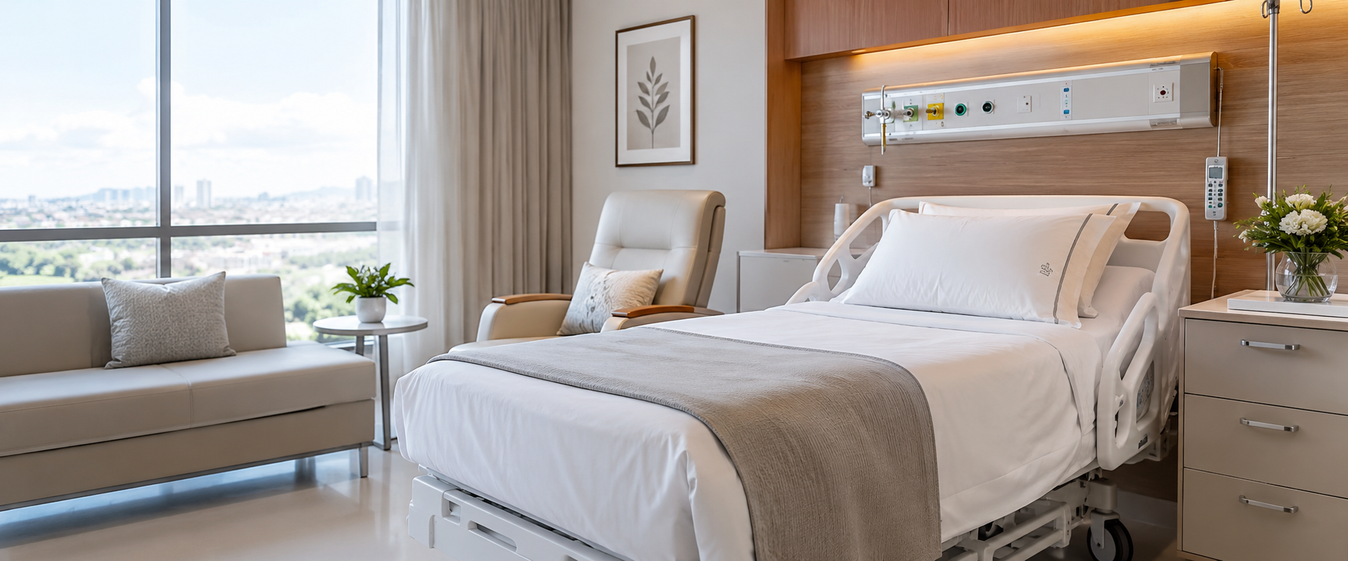 Quarto hospitalar com enxoval profissional